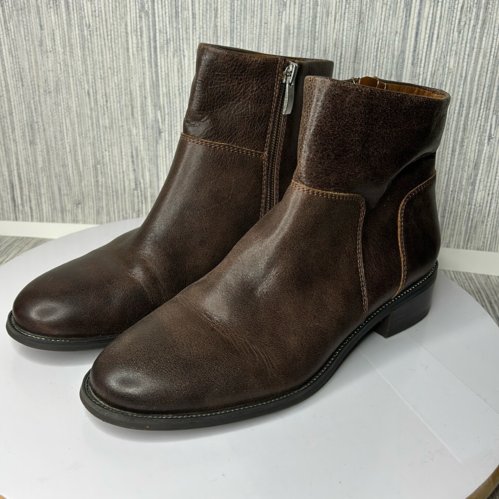 Franco Sarto Benny Ankle Boot   Size 8 Brown Soft Leather Side Zip Block Heel